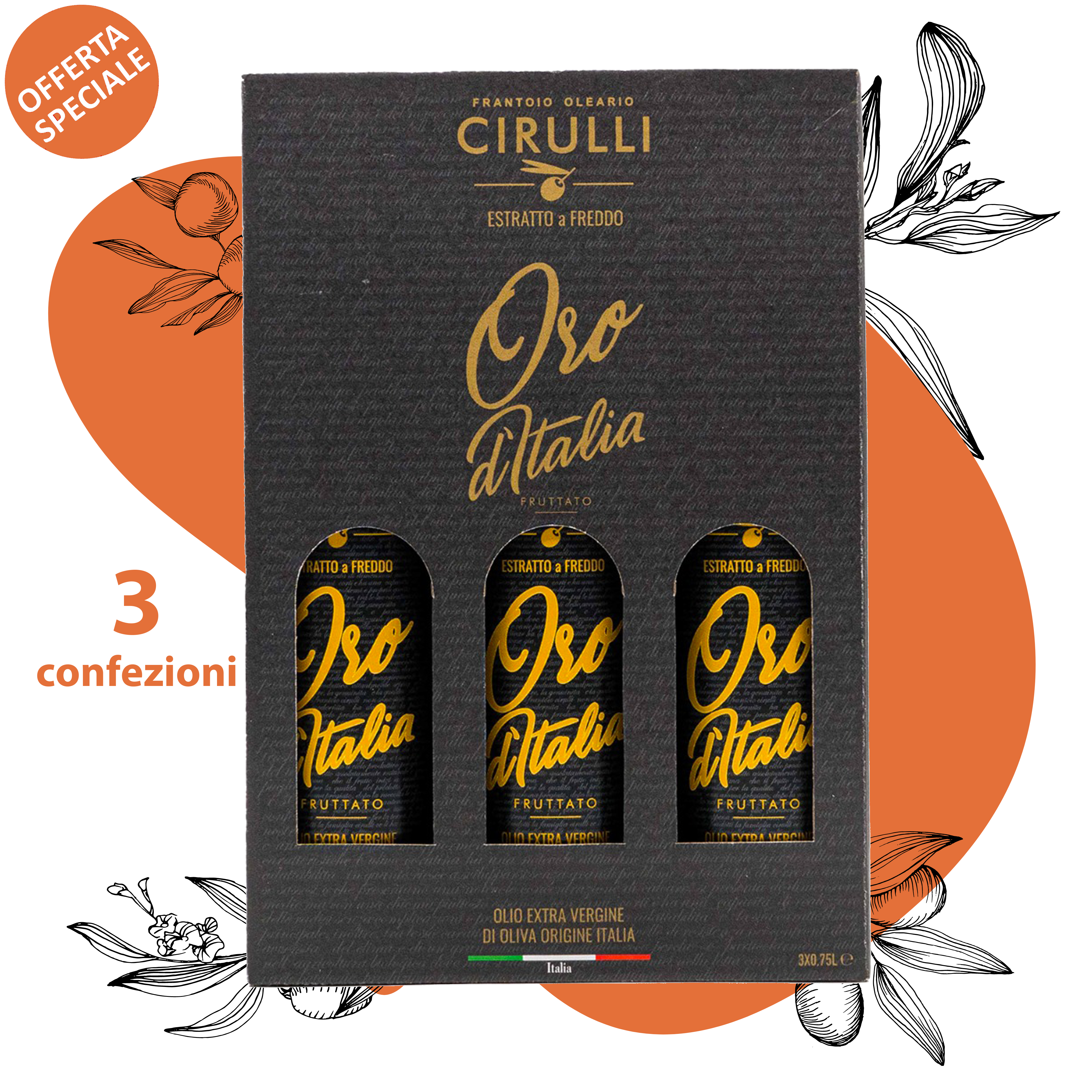 Bieten Sie 3 Kartons mit 3 Flaschen nativem Olivenöl extra • 750 ml an