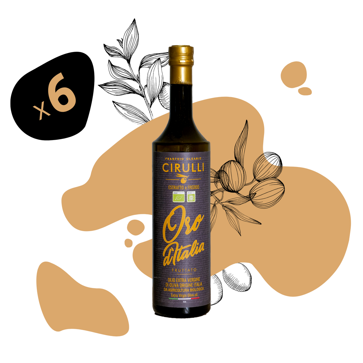 6 Flaschen Bio-Olivenöl extra vergine • 6 x 750 ml