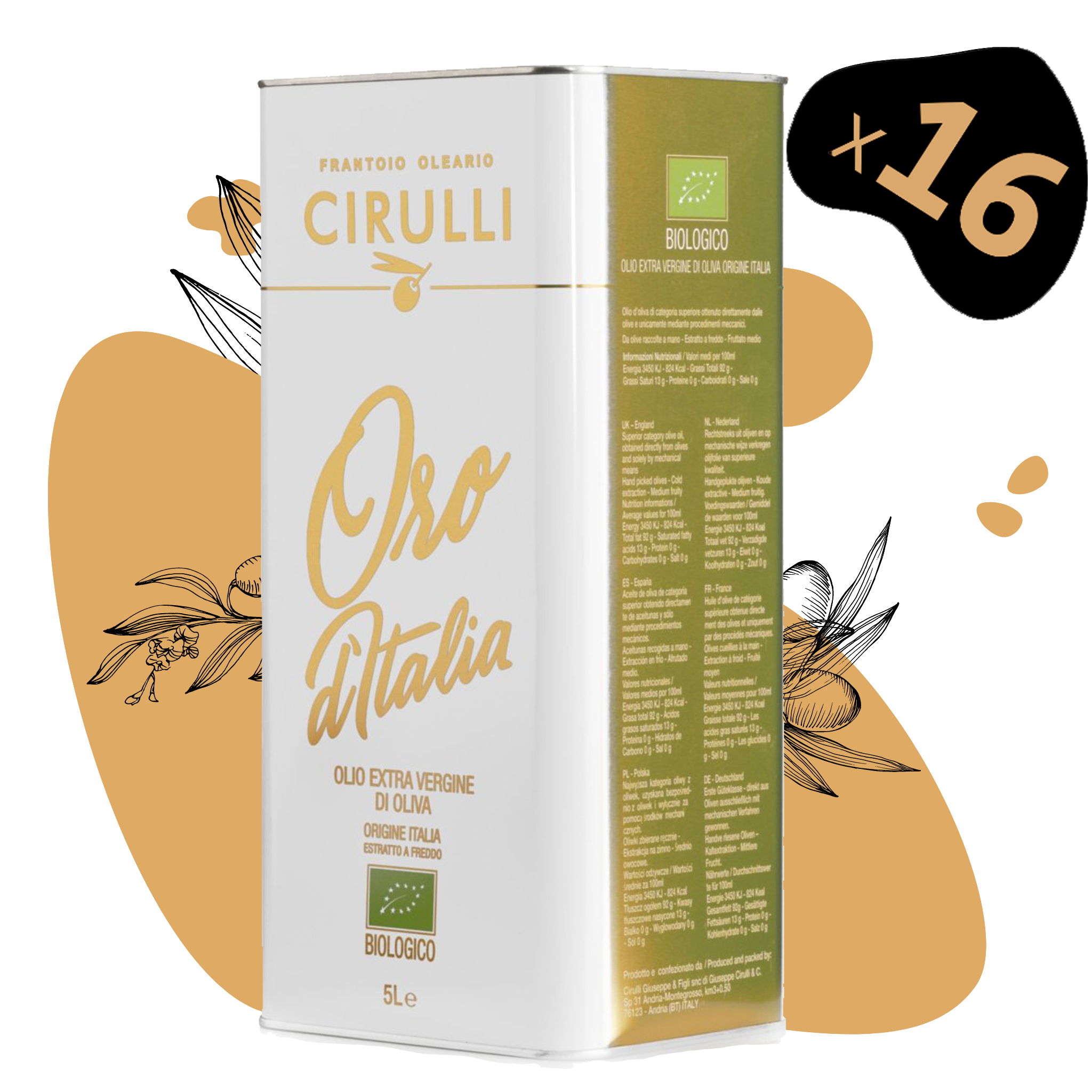 16 Dosen Bio-Olivenöl extra vergine • 16 x 5 Liter