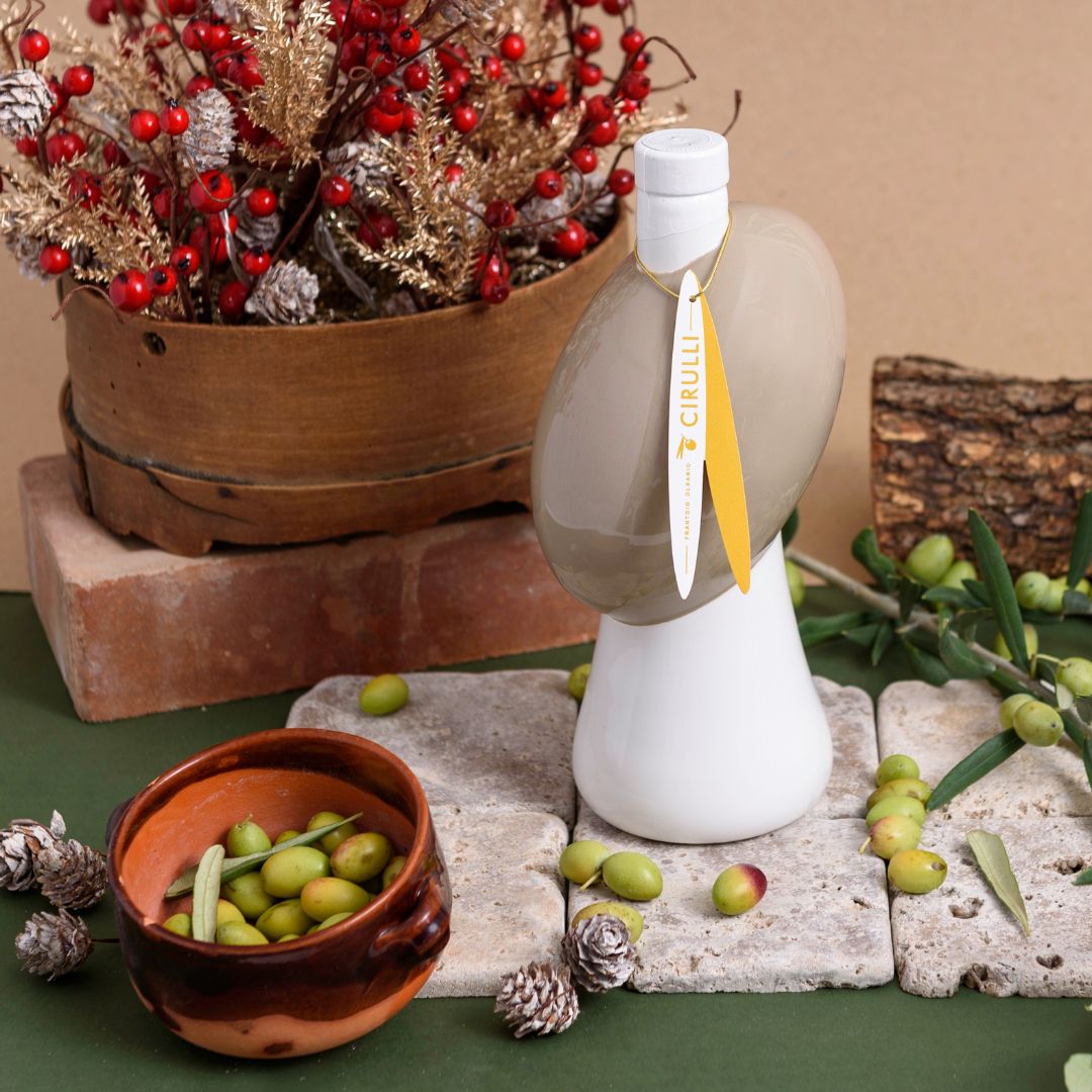 Glas mit Bio-Olivenöl extra vergine • 500 ml • Taubengrau