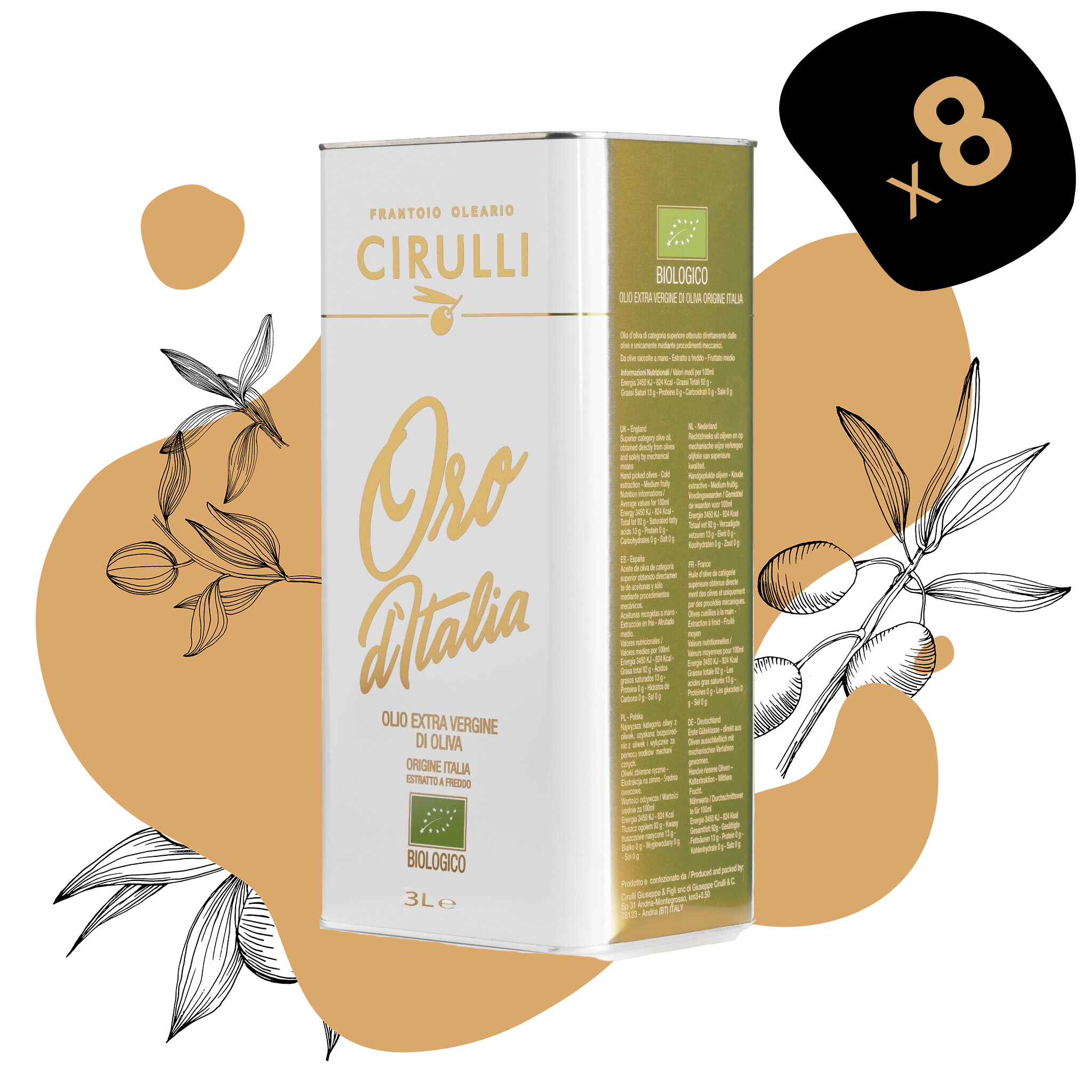 8 Dosen Bio-Olivenöl extra vergine • 8 x 3 Liter